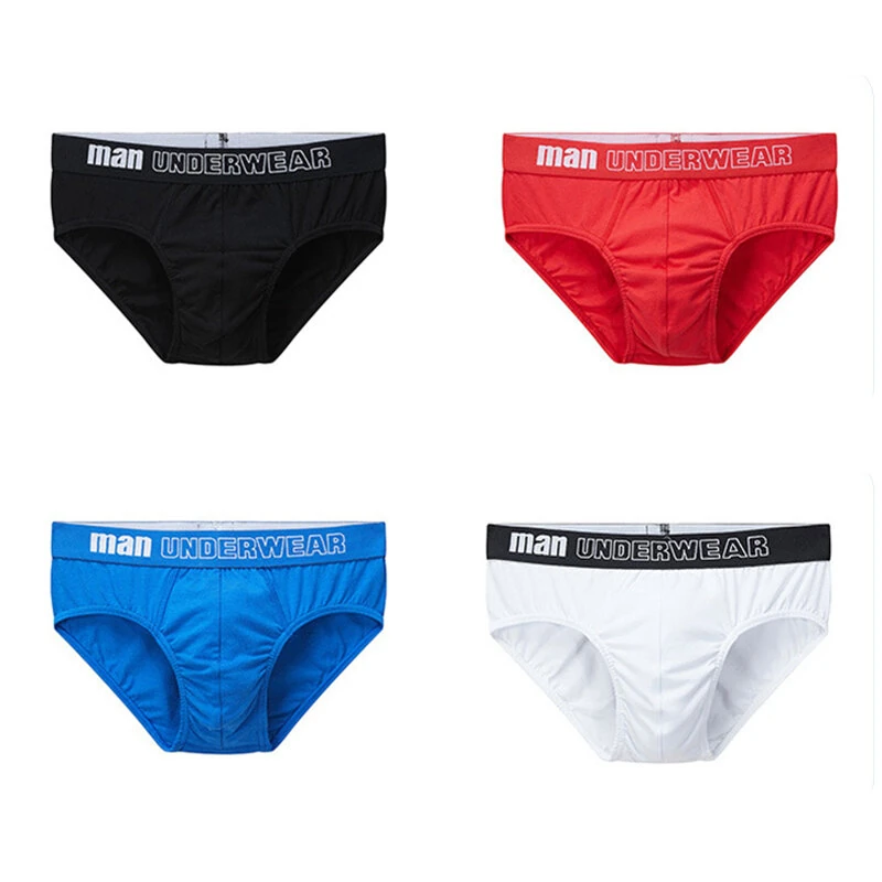 (image for) 4pcs Men's Cotton Briefs Breathable Solid Color Panties Men Underwear Comfortable Loose Fit Underpants